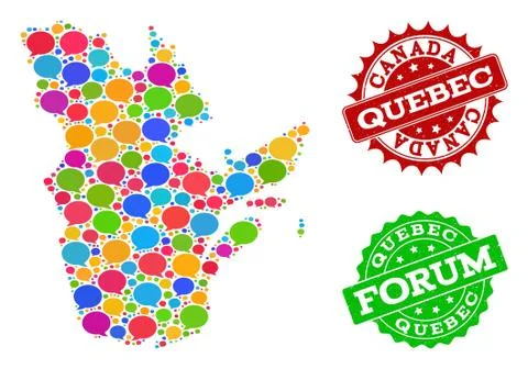 Social Network Map of Quebec Province with Chat Clouds and Distress Watermarks Stock Illustration
