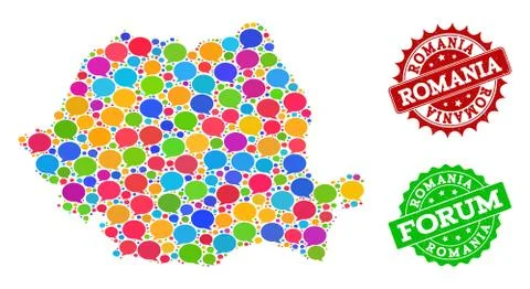 Social Network Map of Romania with Talk Clouds and Distress Watermarks 스톡 일러스트