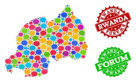 Social Network Map of Rwanda with Chat Clouds and Grunge Seals 스톡 일러스트