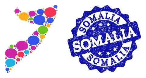 Social Network Map of Somalia with Message Clouds and Distress Seal Stock Illustration