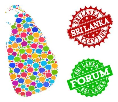 Social Network Map of Sri Lanka with Message Clouds and Grunge Stamps Stock Illustration