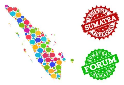 Social Network Map of Sumatra Island with Talk Clouds and Distress Watermarks 스톡 일러스트