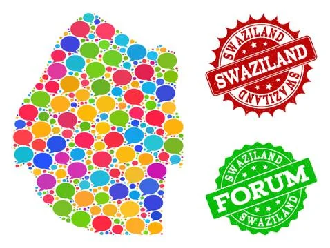 Social Network Map of Swaziland with Chat Bubbles and Scratched Watermarks Stock Illustration