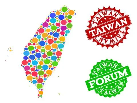 Social Network Map of Taiwan with Speech Bubbles and Scratched Watermarks Stock Illustration