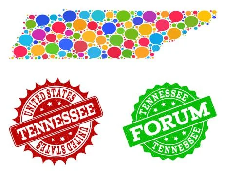 Social Network Map of Tennessee State with Speech Bubbles and Textured Seals Stockillustratie