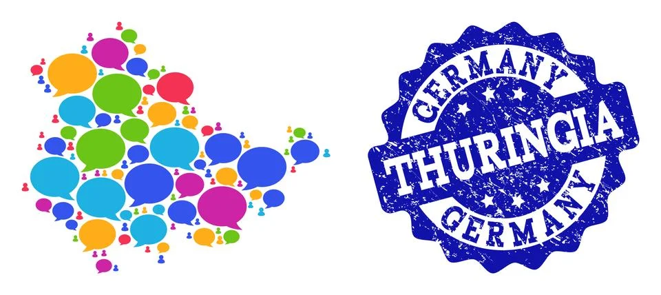 Social Network Map of Thuringia State with Message Bubbles and Distress Seal Illustrazione stock