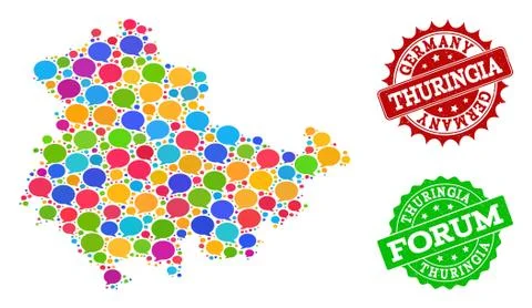 Social Network Map of Thuringia State with Talk Clouds and Scratched Watermarks Illustrazione stock