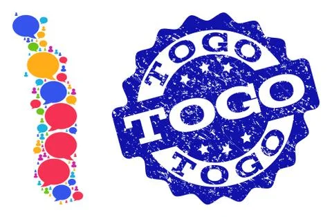 Social Network Map of Togo with Message Bubbles and Distress Stamp 스톡 일러스트