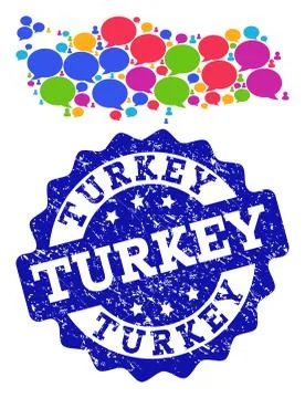 Social Network Map of Turkey with Talk Bubbles and Grunge Seal 스톡 일러스트