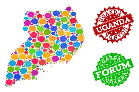 Social Network Map of Uganda with Speech Bubbles and Textured Seals Stock Illustration