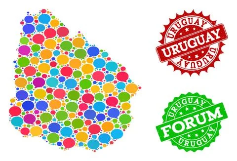 Social Network Map of Uruguay with Speech Bubbles and Distress Watermarks Stock Illustration