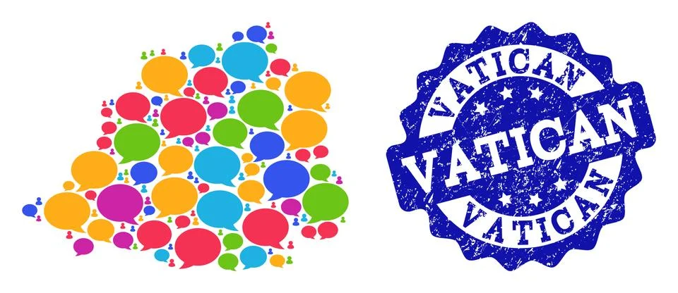 Social Network Map of Vatican with Message Bubbles and Grunge Seal Illustrazione stock