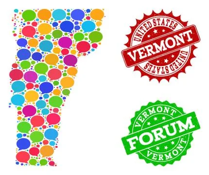 Social Network Map of Vermont State with Talk Bubbles and Distress Watermarks 스톡 일러스트