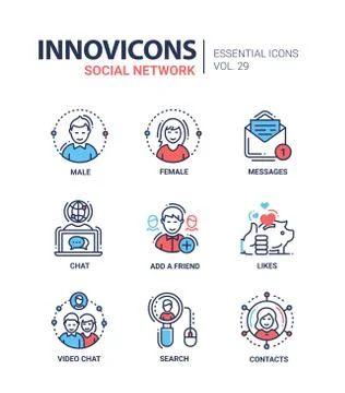 Social Network - modern vector line icons set Stock Illustration
