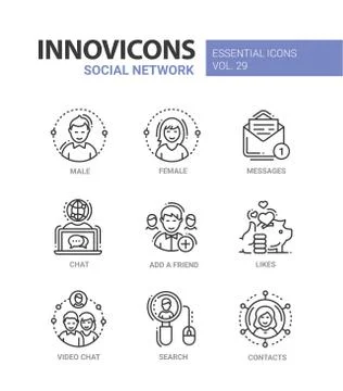 Social Network - modern vector line icons set Stock Illustration