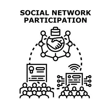 Social network participation concept featuring individuals connecting online  Stock Illustration