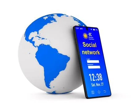 Social network into phone on white background. Isolated 3D illustration Illustrazione stock