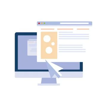 Social network profile with desktop computer screen on white background Stock Illustration