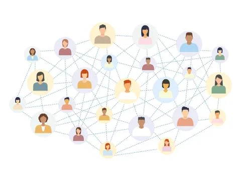 Social network scheme connecting multicultural people Stock Illustration