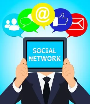 Social Network Shows Virtual Interactions 3d Illustration Illustrazione stock