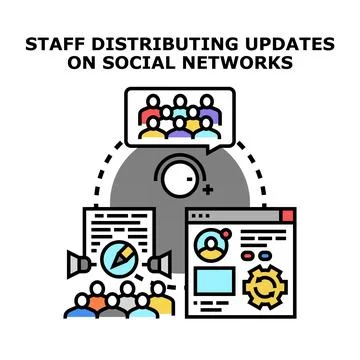 Social network staff distributing digital updates Stock Illustration