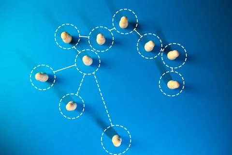Social network structure on a blue background with copy space, social media.. Stock Photos