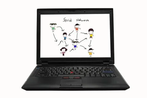 Social network structure on screen laptop Stock Photos