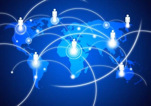 Social network structure on world map, networking concept Stock Illustration