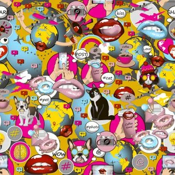 Social network symbols pattern in pop art style. Stock Illustration