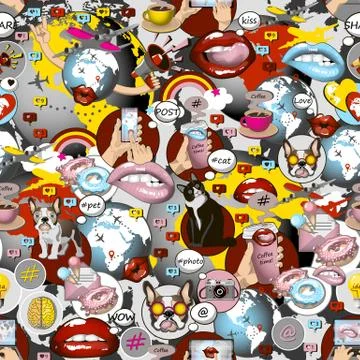 Social network symbols pattern in pop art style. Stock Illustration