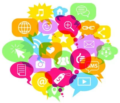 Social network symbols in Speech Bubbles Stock Illustration