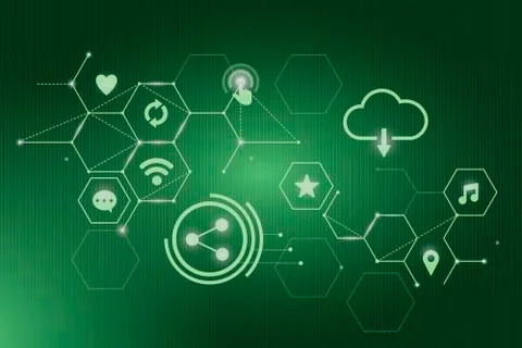 Social network technology icons background with line and shape design Stock Illustration