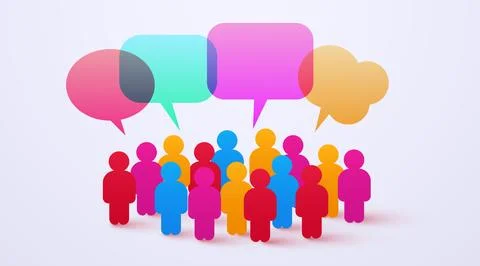 Social Network Template. Group of People Chatting and speaking. Virtual Illustrazione stock