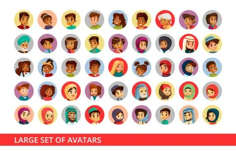 Social network user avatars vector cartoon illustration of people and children Stock Illustration