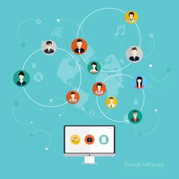 Social Network Vector Concept. Flat Design Illustration for Web Sites Infogra Stock Illustration