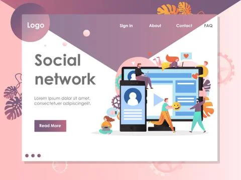 Social network vector website landing page design template Stock Illustration