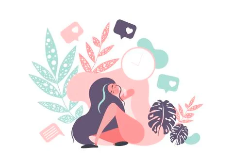 Social Network, Virtual Communication Relationships Concept. Young Female Stock Illustration