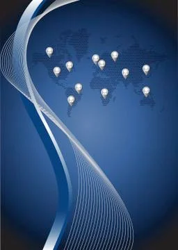 Social network waves and map blue background illustration Stock Illustration