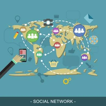 Social network web design concept. Editable vector illustration for website b Stock Illustration