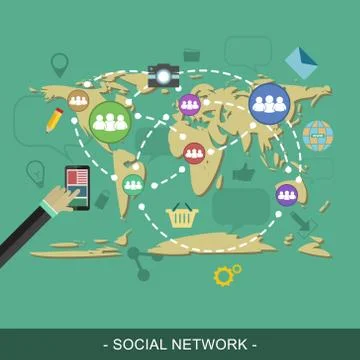 Social network web design concept. Editable vector illustration for website b Stock Illustration