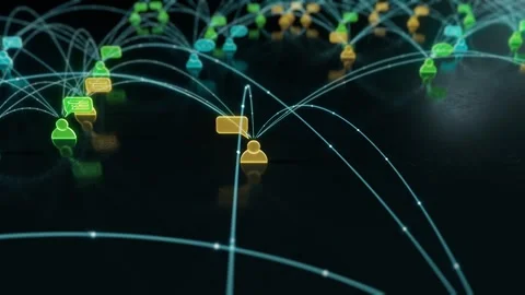 Social networked people interconnected digital communities 3D animation Video stock 345454230