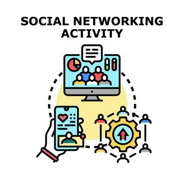 Social networking activity creating online communities and user connection Stock Illustration