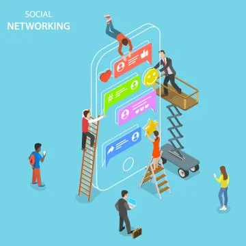 Social networking flat isometric vector concept. 库存插图