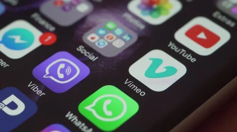 Social networking icons on the phone screen Stock Footage 68681606