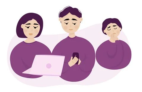 Social networking parents programmers or managers ignoring their child. Sad Stock Illustration