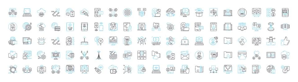 Social networking vector line icons set. Social, networking, networking, sites Stock Illustration