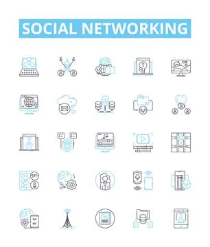 Social networking vector line icons set. Social, networking, networking, sites Stock Illustration