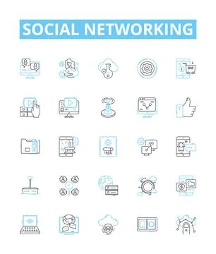 Social networking vector line icons set. Social, networking, networking, sites Stock Illustration
