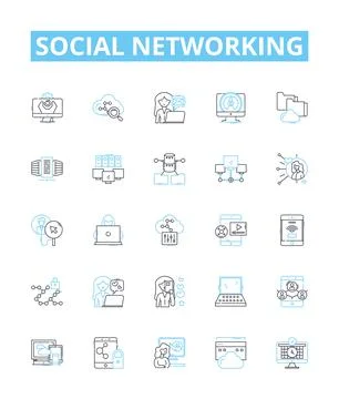 Social networking vector line icons set. Social, networking, networking, sites Stock Illustration