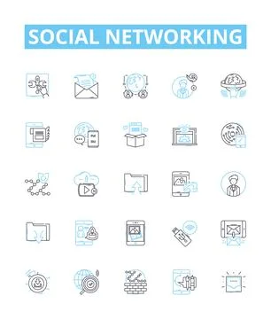 Social networking vector line icons set. Social, networking, networking, sites Stock Illustration